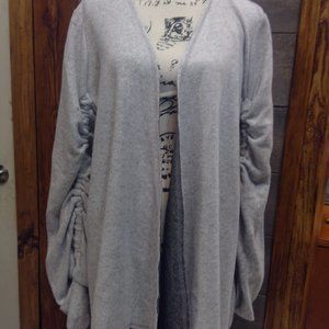Win Win Women’s Fuzzy Open Front Cardigan Light Gray Scrunch Sleeve Size L